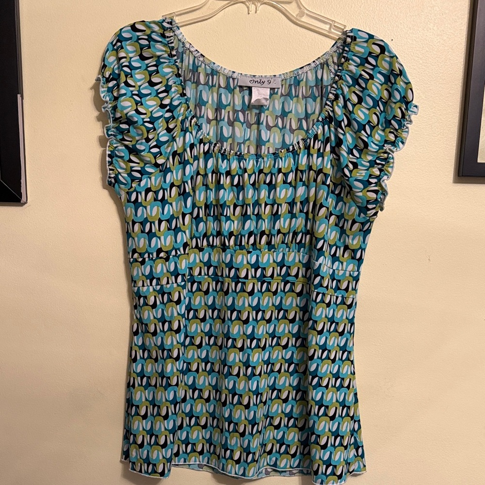 Teal and Green Patterned Blouse
